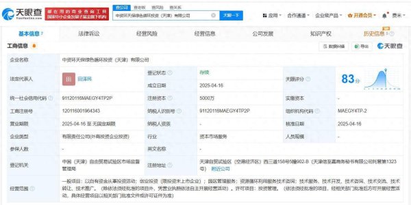 智财资本 华润环保等在天津成立绿色循环投资公司 注册资本5000万