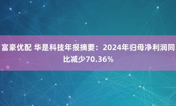 富豪优配 华是科技年报摘要：2024年归母净利润同比减少70.36%